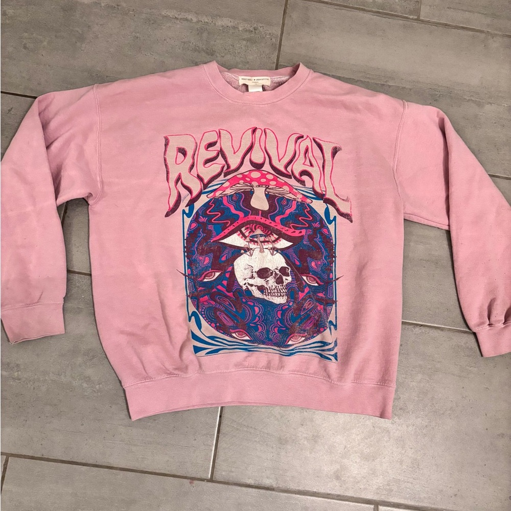 Urban Outfitters Project Social T Pink Crewneck Sweater Vintage Skull Design